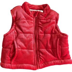 Toughskins Puffer Vest Baby Girls Size 18 Months Red Full Zip Holiday